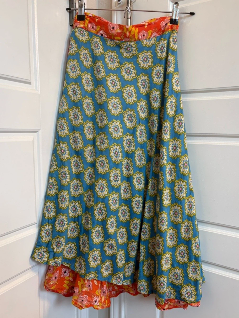 Natural Life Reversible Floral Wrap Skirt in Teal and Orange One Size - Picture 2 of 8